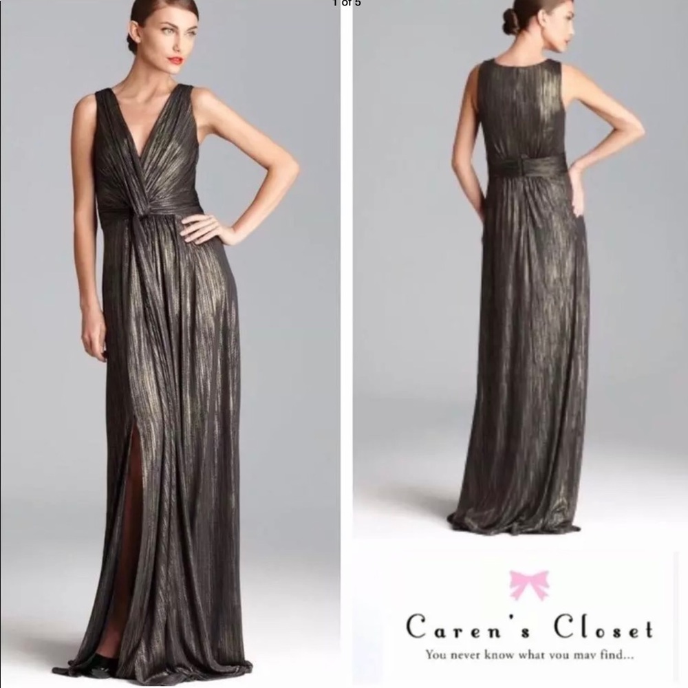 David Meister Liquid Gold & Black Twist Knot Gown - Picture 2 of 4